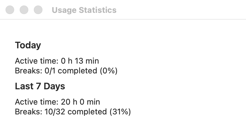 Actual EyeRhythm-Lite local usage statistics window